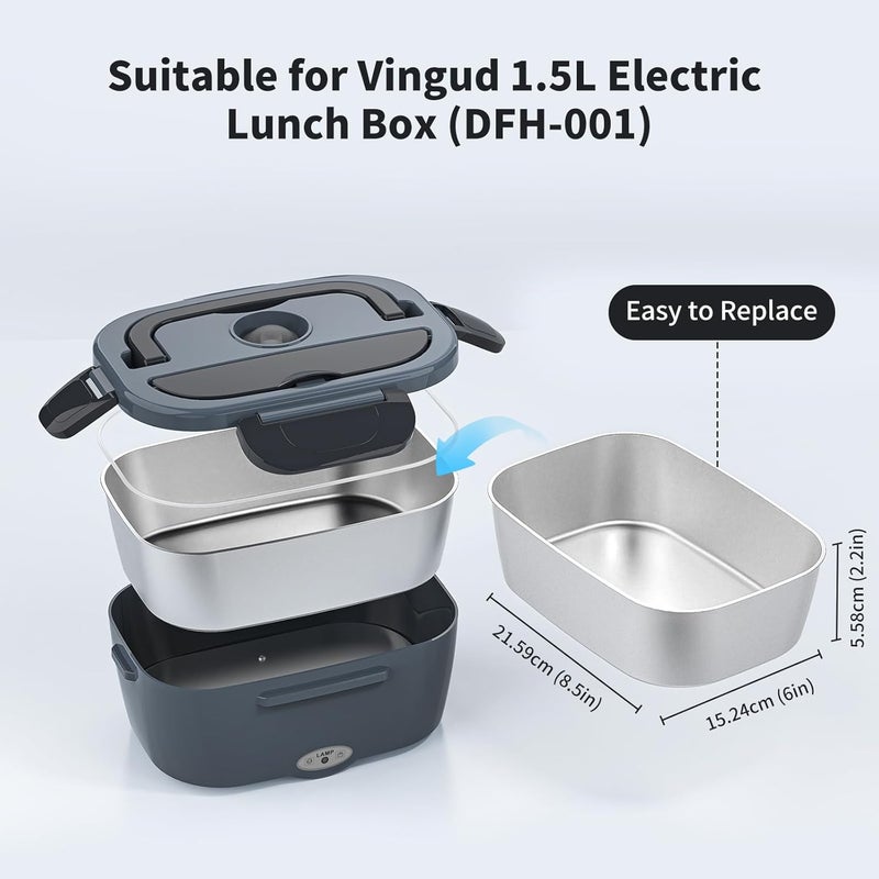 Vingud 1.5L Replacement Stainless Steel Container Electric Lunch Box (Model: DFH-001), Food Container, Eco Safe & Healthy, Dishwasher Safe - Image 2
